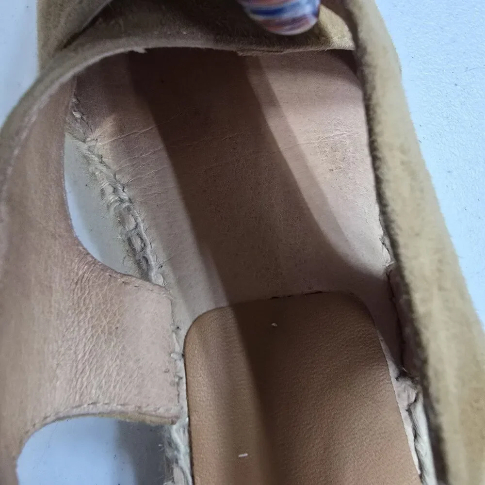 Kanna Tan Suede Espadrille Sling Back Wedge Sandal Peep Toe Spain Made 36 US 6